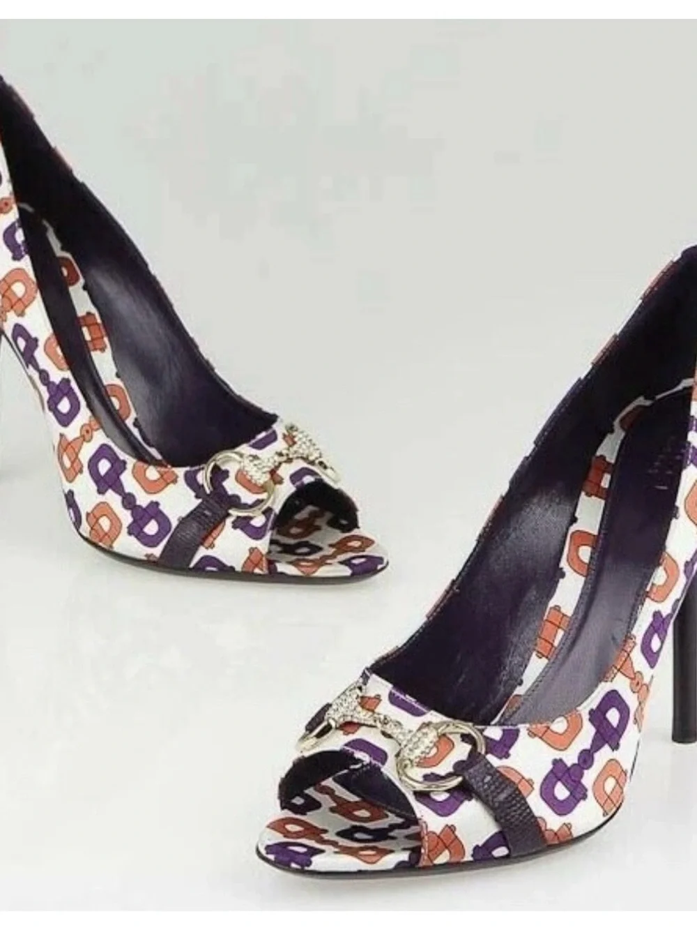 Gucci Vintage Satin Horsebit Crystal Open Toe Heels 8.5 - Picture 2 of 10